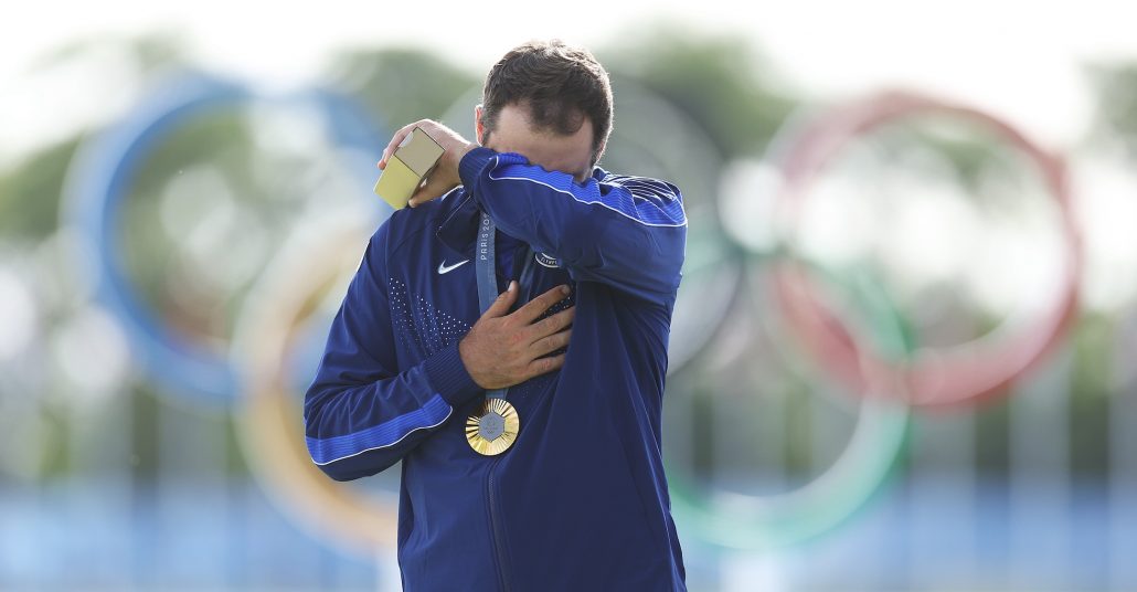 Scottie Scheffler emotion 4 Aug 2024 Andrew Redington Getty Images