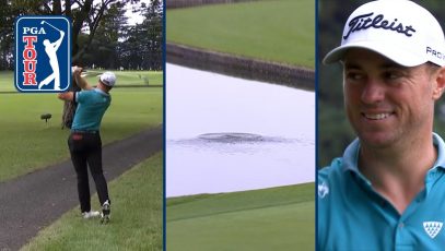 Justin Thomas skips ball across water